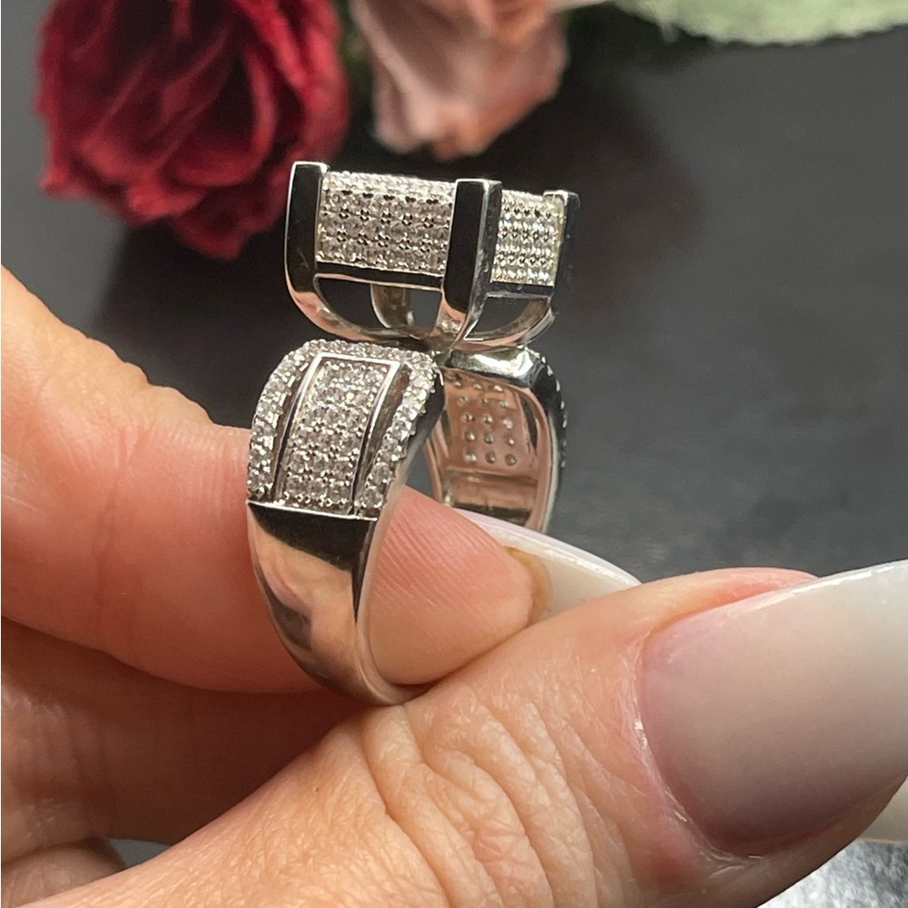 Solid 925 Silver Cocktail Ring Size 9 - image 2